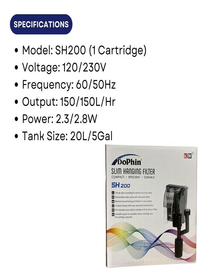 TUNAI Dophin SH200 Slim Hanging Filter for Aquarium Fish Tank | Mechanical and Biological Filtration | Output: 150/150L/H | Suitable for Tank Size 20L | (Original from Tunai Store) - Image 3